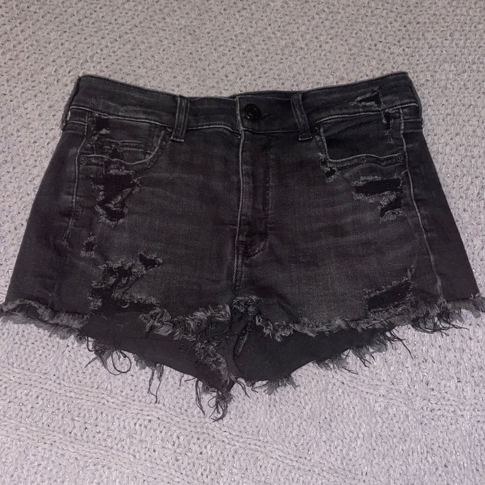 black, ripped, american eagle shorts, size 8
